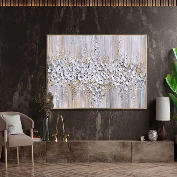 Handmade Oil Painting Canvas Wall Art Decoration Palette Knife Painting Classic White Plum Blossom for Home Decor Rolled Frameless Unstretched Painting