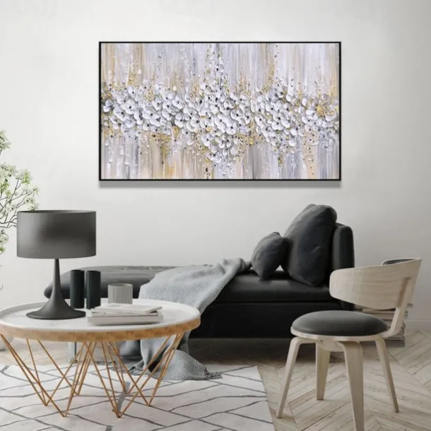 Handmade Oil Painting Canvas Wall Art Decoration Palette Knife Painting Classic White Plum Blossom for Home Decor Rolled Frameless Unstretched Painting