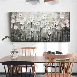 Handmade Oil Painting Canvas Wall Art Decoration Palette Knife Painting Classic White Plum Blossom for Home Decor Rolled Frameless Unstretched Painting