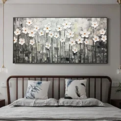 Handmade Oil Painting Canvas Wall Art Decoration Palette Knife Painting Classic White Plum Blossom for Home Decor Rolled Frameless Unstretched Painting