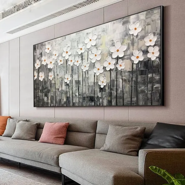 Handmade Oil Painting Canvas Wall Art Decoration Palette Knife Painting Classic White Plum Blossom for Home Decor Rolled Frameless Unstretched Painting
