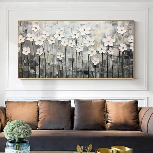 Handmade Oil Painting Canvas Wall Art Decoration Palette Knife Painting Classic White Plum Blossom for Home Decor Rolled Frameless Unstretched Painting