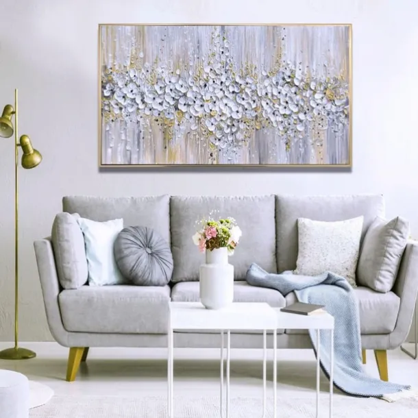 Handmade Oil Painting Canvas Wall Art Decoration Palette Knife Painting Classic White Plum Blossom for Home Decor Rolled Frameless Unstretched Painting