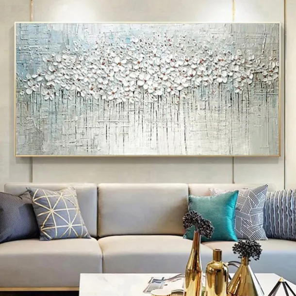 Handmade Oil Painting Canvas Wall Art Decoration Palette Knife Painting Classic White Plum Blossom for Home Decor Rolled Frameless Unstretched Painting