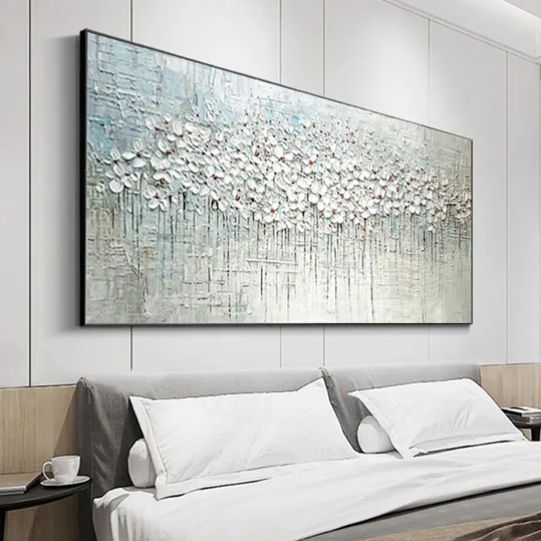 Handmade Oil Painting Canvas Wall Art Decoration Palette Knife Painting Classic White Plum Blossom for Home Decor Rolled Frameless Unstretched Painting