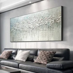 Handmade Oil Painting Canvas Wall Art Decoration Palette Knife Painting Classic White Plum Blossom for Home Decor Rolled Frameless Unstretched Painting