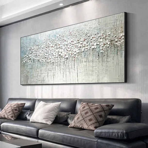 Handmade Oil Painting Canvas Wall Art Decoration Palette Knife Painting Classic White Plum Blossom for Home Decor Rolled Frameless Unstretched Painting