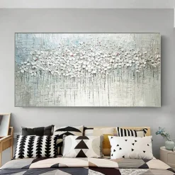 Handmade Oil Painting Canvas Wall Art Decoration Palette Knife Painting Classic White Plum Blossom for Home Decor Rolled Frameless Unstretched Painting