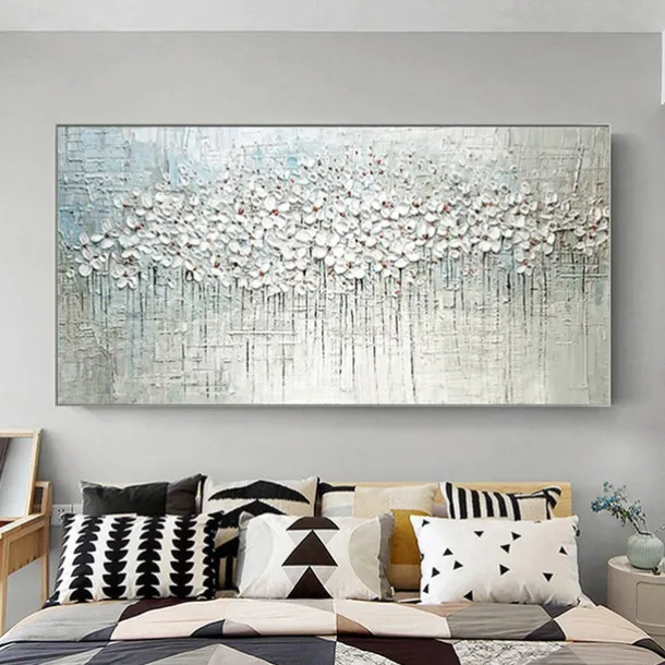 Handmade Oil Painting Canvas Wall Art Decoration Palette Knife Painting Classic White Plum Blossom for Home Decor Rolled Frameless Unstretched Painting