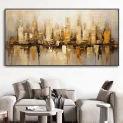 Handmade Oil Painting Canvas Wall Art Decoration Modern Abstract Urban Architecture for Living Room Home Decor Rolled Frameless Unstretched Painting
