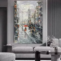 Handmade Oil Painting Canvas Wall Art DecorationAbstract Architectural Streetscape London Landscape for Home Decor Rolled Frameless Unstretched Painting