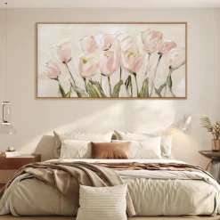 Handmade Oil Painting Canvas Wall Art Decoration Modern Abstract Pink Lily Flower for Living Room Home Decor Rolled Frameless Unstretched Painting