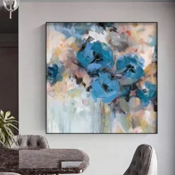 Handmade Oil Painting Canvas Wall Art Decoration Modern Abstract Blue Rose Flower for Home Decor Rolled Frameless Unstretched Painting