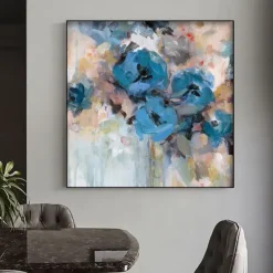 Handmade Oil Painting Canvas Wall Art Decoration Modern Abstract Blue Rose Flower for Home Decor Rolled Frameless Unstretched Painting