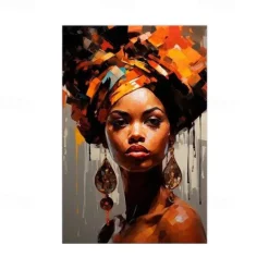 Handmade Oil Painting Canvas Wall Art Decoration Figure Portrait African Beautiful Girl Abstract for Home Decor Rolled Frameless Unstretched Painting