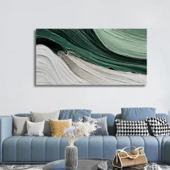 Handmade Oil Painting Canvas Wall Art Decoration Modern Green Abstract Texture for Living Room Home Decor Rolled Frameless Unstretched Painting
