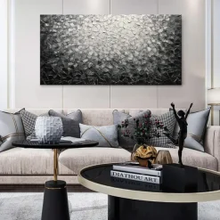 Handmade Oil Painting Canvas Wall Art Decoration Modern Abstract Texture Black White for Living Room Home Decor Rolled Frameless Unstretched Painting