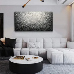 Handmade Oil Painting Canvas Wall Art Decoration Modern Abstract Texture Black White for Living Room Home Decor Rolled Frameless Unstretched Painting