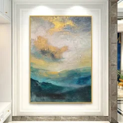 Handmade Oil PaintingCanvasWall Art DecorationAbstract Knife PaintingLandscape BlueFor Home Decor Rolled Frameless Unstressed Painting