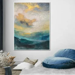 Handmade Oil PaintingCanvasWall Art DecorationAbstract Knife PaintingLandscape BlueFor Home Decor Rolled Frameless Unstressed Painting