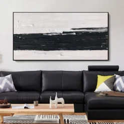 Handmade Oil Paintings Canvas Wall Art Decoration Black And White Minimalism Abstract Thick Oil Knife Drawing for Home Decor Rolled Frameless Unstretched Painting