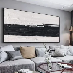 Handmade Oil Paintings Canvas Wall Art Decoration Black And White Minimalism Abstract Thick Oil Knife Drawing for Home Decor Rolled Frameless Unstretched Painting