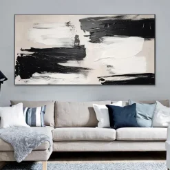 Handmade Oil Paintings Canvas Wall Art Decoration Black And White Minimalism Abstract Thick Oil Knife Drawing for Home Decor Rolled Frameless Unstretched Painting