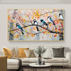 Handmade Original Blue bird Oil Painting On Canvas Wall scenery Art Painting for Home Decor With Stretched Frame/Without Inner Frame Painting