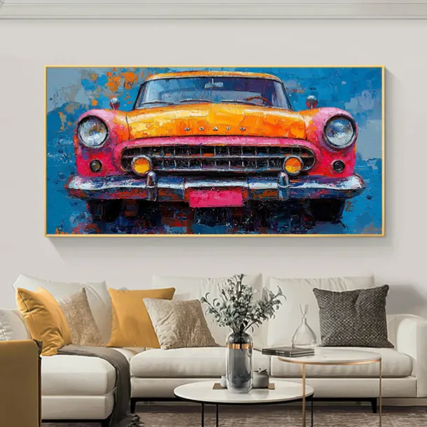 Handmade Original Colorful Car Oil Painting On Canvas Abstract Race Car Wall Art for Home Decor With Stretched Frame Without Inner Frame Painting