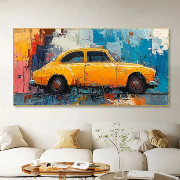 Handmade Original Colorful Car Oil Painting On Canvas Abstract Race Car Wall Art for Home Decor With Stretched Frame Without Inner Frame Painting