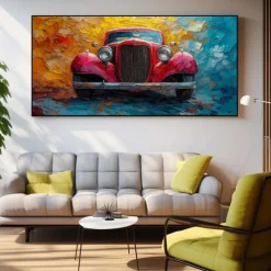 Handmade Original Colorful Car Oil Painting On Canvas Abstract Race Car Wall Art for Home Decor With Stretched Frame Without Inner Frame Painting