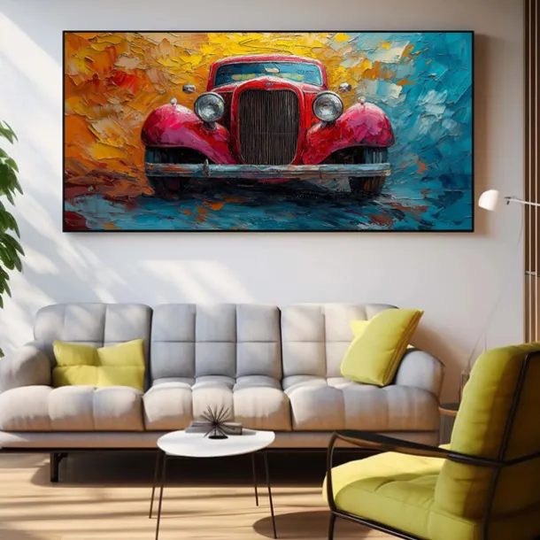 Handmade Original Colorful Car Oil Painting On Canvas Abstract Race Car Wall Art for Home Decor With Stretched Frame Without Inner Frame Painting