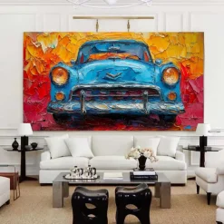 Handmade Original Colorful Car Oil Painting On Canvas Abstract Race Car Wall Art for Home Decor With Stretched Frame Without Inner Frame Painting