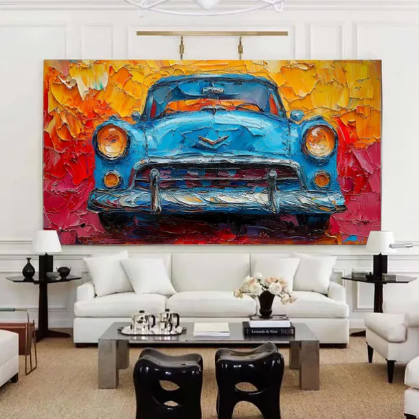 Handmade Original Colorful Car Oil Painting On Canvas Abstract Race Car Wall Art for Home Decor With Stretched Frame Without Inner Frame Painting