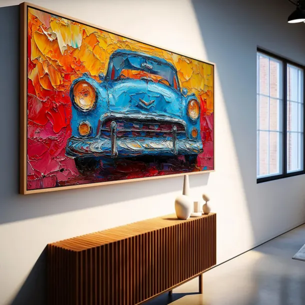 Handmade Original Colorful Car Oil Painting On Canvas Abstract Race Car Wall Art for Home Decor With Stretched Frame Without Inner Frame Painting