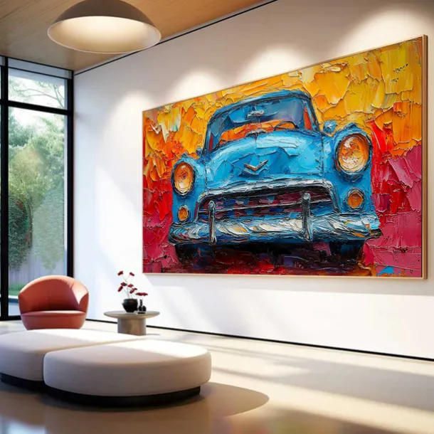 Handmade Original Colorful Car Oil Painting On Canvas Abstract Race Car Wall Art for Home Decor With Stretched Frame Without Inner Frame Painting