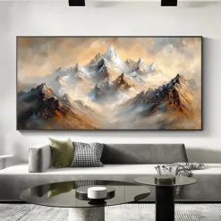 Handmade Original Colourful Mountains Oil Painting On Canvas Abstract Mountain Landscape Wall Art for Home Decor With Stretched Frame Without Inner Frame Painting