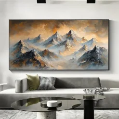 Handmade Original Colourful Mountains Oil Painting On Canvas Abstract Mountain Landscape Wall Art for Home Decor With Stretched Frame Without Inner Frame Painting