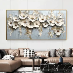 Handmade Original 3D Texture Flowers Oil Painting On Canvas Abstract White Floral Wall Art for Home Decor With Stretched FrameWithout Inner Frame Painting