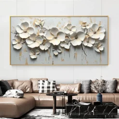 Handmade Original 3D Texture Flowers Oil Painting On Canvas Abstract White Floral Wall Art for Home Decor With Stretched FrameWithout Inner Frame Painting