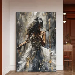 Handmade Original Dancing Girl Oil Painting On Canvas Abstract Figure Art Painting Large Violin Wall Art Bedroom Wall Decor Handmade Gift No Frame