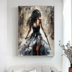 Handmade Original Dancing Girl Oil Painting On Canvas Abstract Figure Art Painting Large Violin Wall Art Bedroom Wall Decor Handmade Gift No Frame
