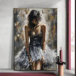 Handmade Original Dancing Girl Oil Painting On Canvas Abstract Figure Art Painting Large Violin Wall Art Bedroom Wall Decor Handmade Gift No Frame
