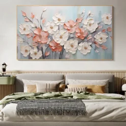 Handmade Original Flower Oil Painting On Canvas Wall Art Decor Abstract Minimalist Floral Painting for Home Decor With Stretched Frame/Without Inner Frame Painting
