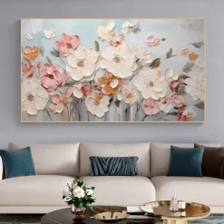 Handmade Original Flower Oil Painting On Canvas Wall Art Decor Abstract Minimalist Floral Painting for Home Decor With Stretched Frame/Without Inner Frame Painting