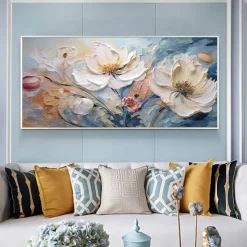 Handmade Original Flower Oil Painting On Canvas Pink Wall Art Decor Thick Texture Blossom Painting for Home Decor With Stretched Frame/Without Inner Frame Painting