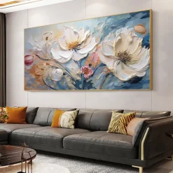 Handmade Original Flower Oil Painting On Canvas Pink Wall Art Decor Thick Texture Blossom Painting for Home Decor With Stretched Frame/Without Inner Frame Painting