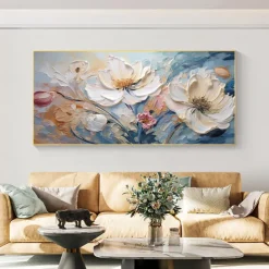 Handmade Original Flower Oil Painting On Canvas Pink Wall Art Decor Thick Texture Blossom Painting for Home Decor With Stretched Frame/Without Inner Frame Painting