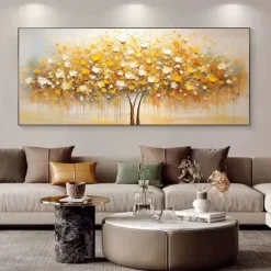 Handmade Original Golden Tree Painting Fall Decor Thick Oil Painting Tree Of Life Art Flower Wall Art Large Tree Paintings No Frame