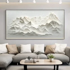 Handmade Original Snow Mountain Oil Painting On Canvas Abstract Texture Winter Landscape Wall Art for Home Decor With Stretched Frame/Without Inner Frame Painting